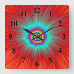 Wall Clock Turquoise Explosion on Red