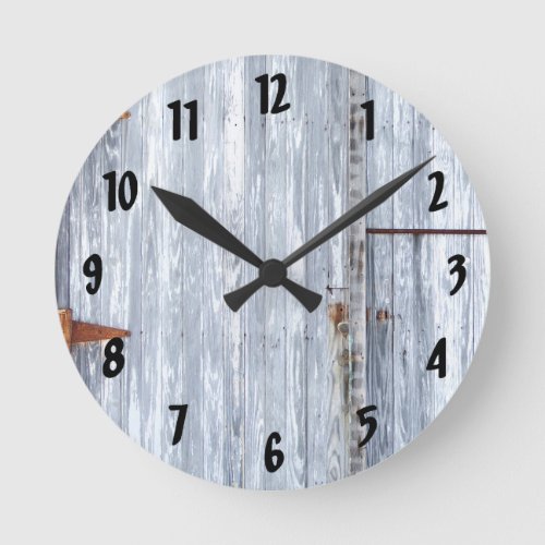 Wall Clock White Wash Wood Barn Door Country Rusti