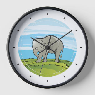 Wall clock with a baby elephant illustration