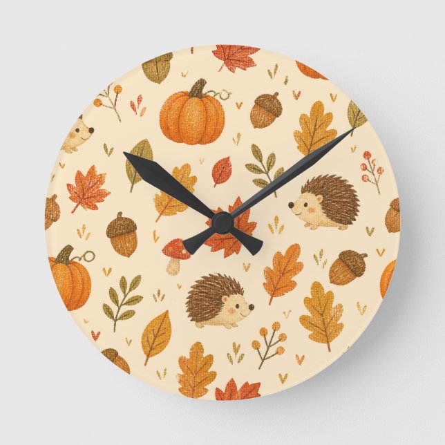 Wall clock with autumn pattern ideal for kids (Front)