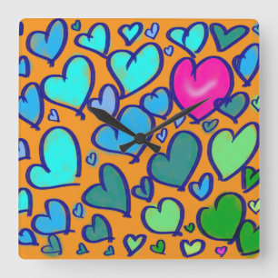 Wall Clock With Colorful Hearts