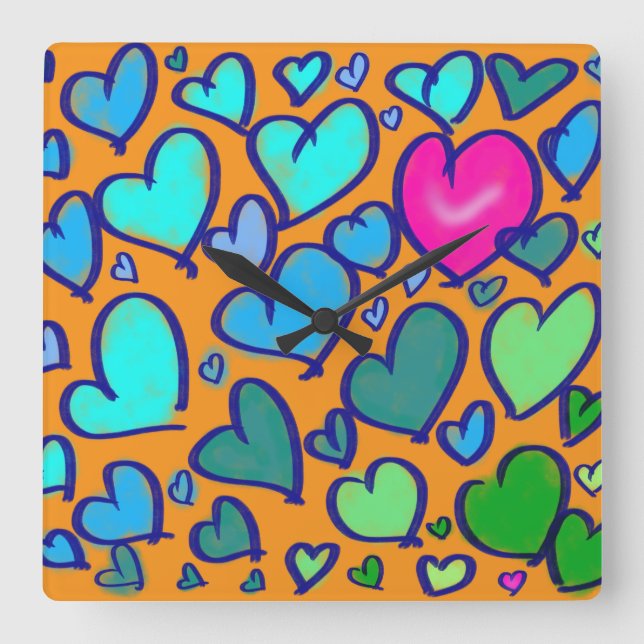 Wall Clock With Colorful Hearts (Front)