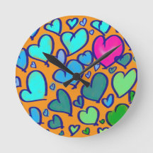 Wall Clock With Colorful Hearts