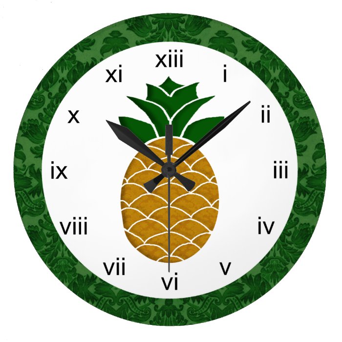 Wall Clock with Elegant Pineapple and Damask