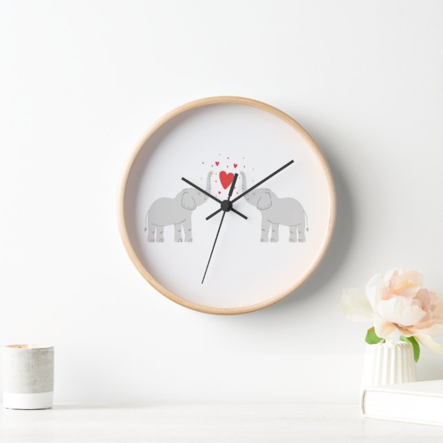 Wall clock with elephants in love (Home)