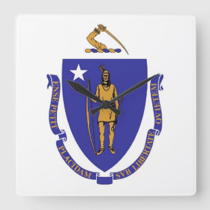 Wall Clock with Flag of Massachusetts, USA