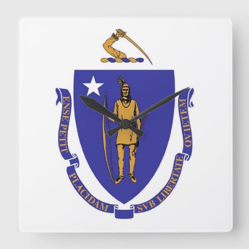 Wall Clock with Flag of Massachusetts USA