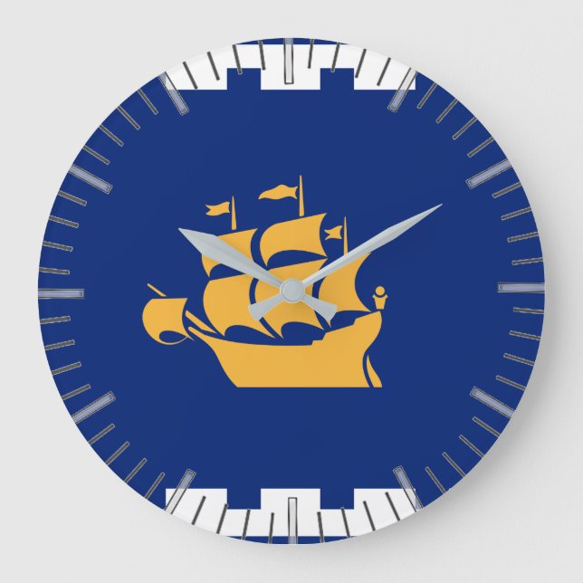 Wall Clock with Flag of Quebec City, Canada (Front)