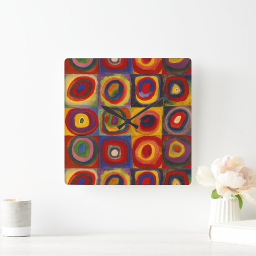 Wall Clock with Kandinskys Squares and Circles