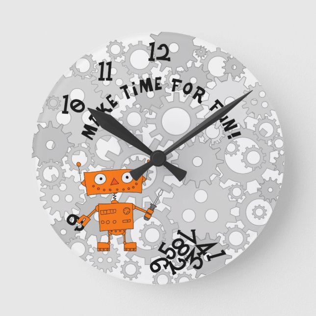 Wall Clock with Orange Robot (Front)