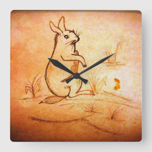 Wall clock with rabbit in desert for animal lovers