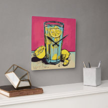 Wall clock with refeshing lemon glass pop art