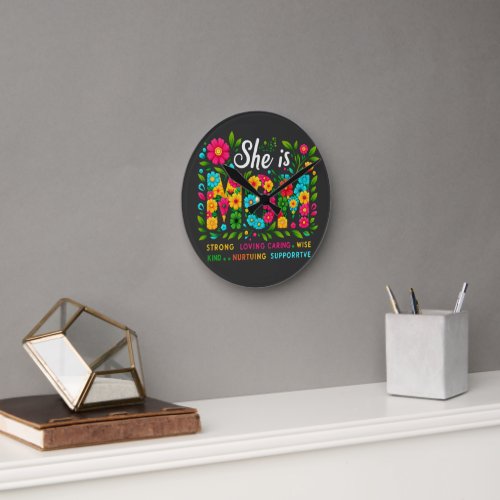 Wall Clock with She Is Mom Design