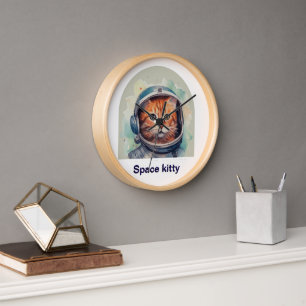 Wall clock with Space kitty design