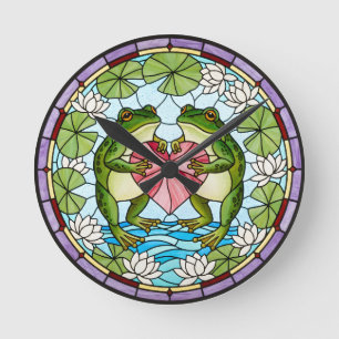 Wall Clock with Two Frogs Holding a Heart 