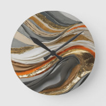 Wall Clock with vibrant orange and grey tones