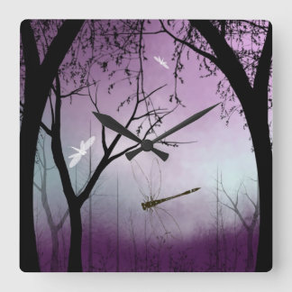 Wall Clock Woodland with dragonflies At Twilight