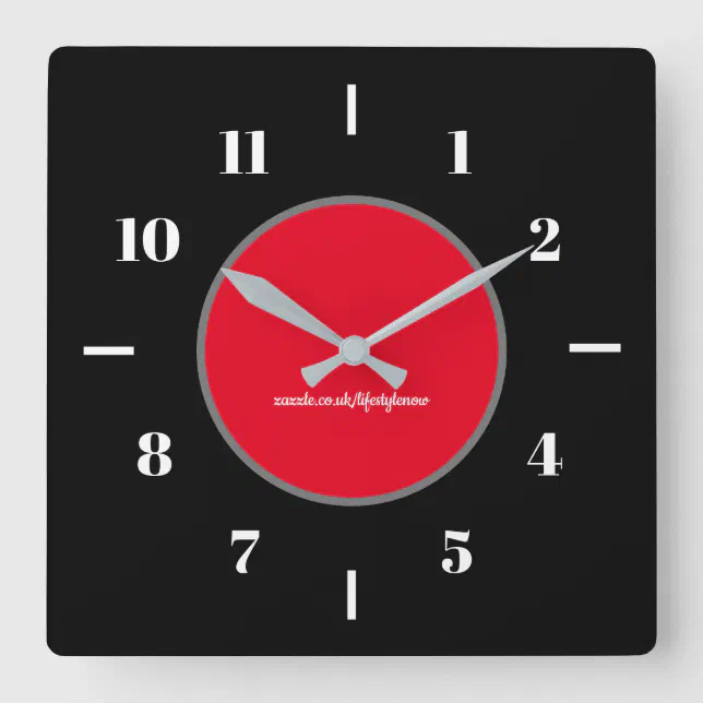 Wall Clocks Black Background Red Circle Modern Zazzle