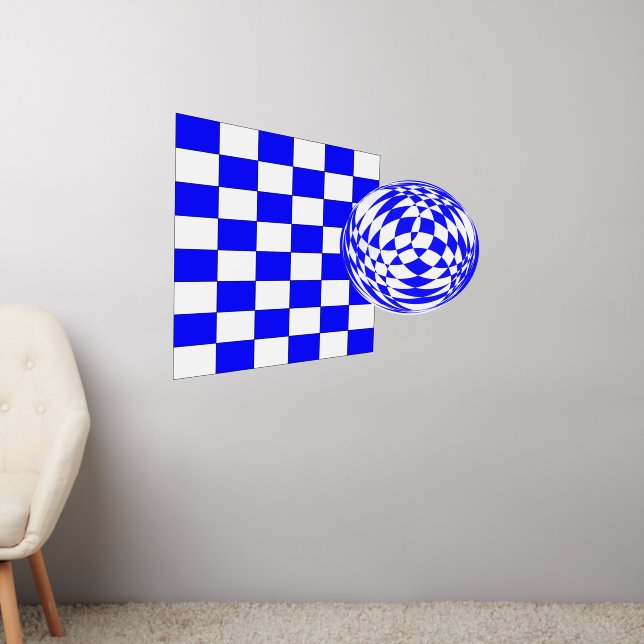 Wall Decal - Checker Board with 3D Ball (Living Room 2)