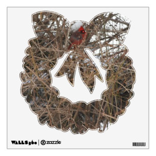 Wall Decal Red Cardinal on Snowy Branches Wreath