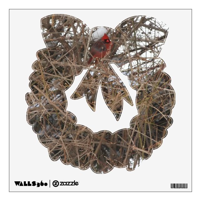 Wall Decal Red Cardinal on Snowy Branches Wreath (Front)