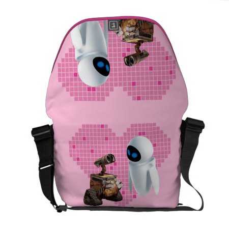 Wall-e And Eve Pixel Heart Messenger Bag