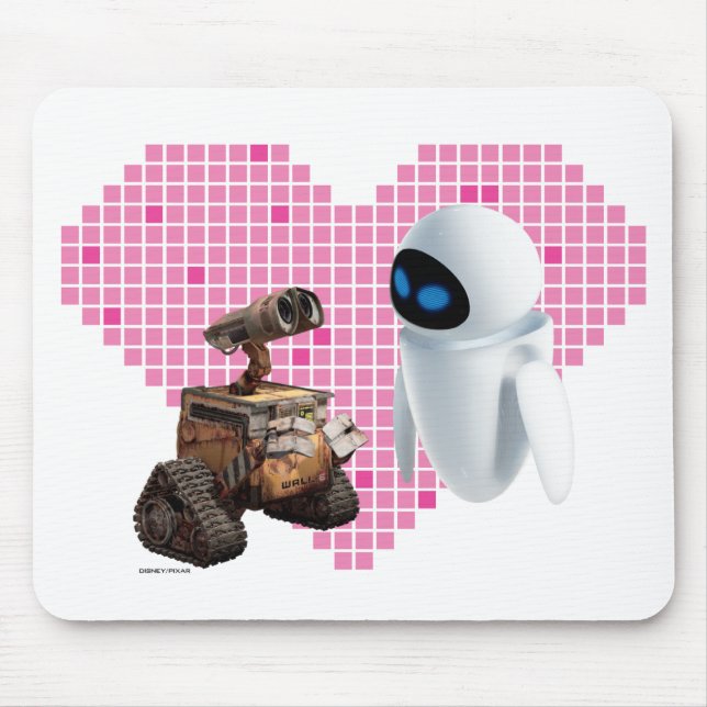WALL-E and Eve Pixel Heart Mouse Pad (Front)