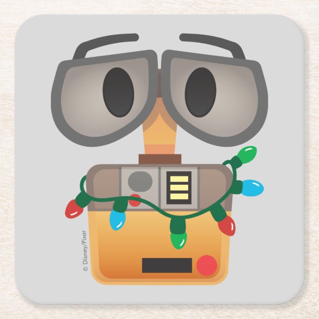 WALL-E Christmas Lights Square Paper Coaster (Front)