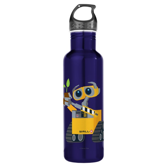 WALL-E robot sad holding plant Water Bottle (Front)