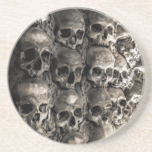 Wall Full Of Skulls And Bones In The Bone Chapel Sandstone Coaster