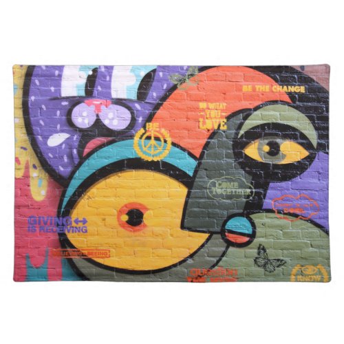 wall graffiti eyes Peace and Love message Cloth Placemat