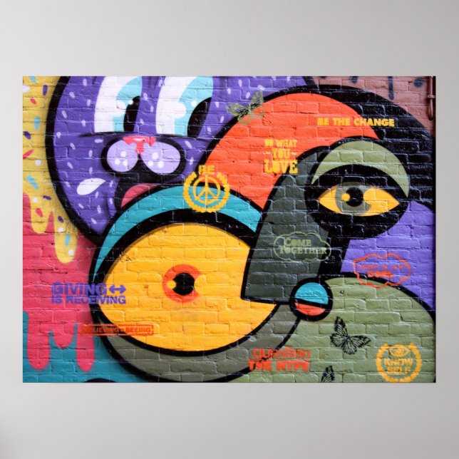 wall graffiti eyes Peace and Love message poster (Front)