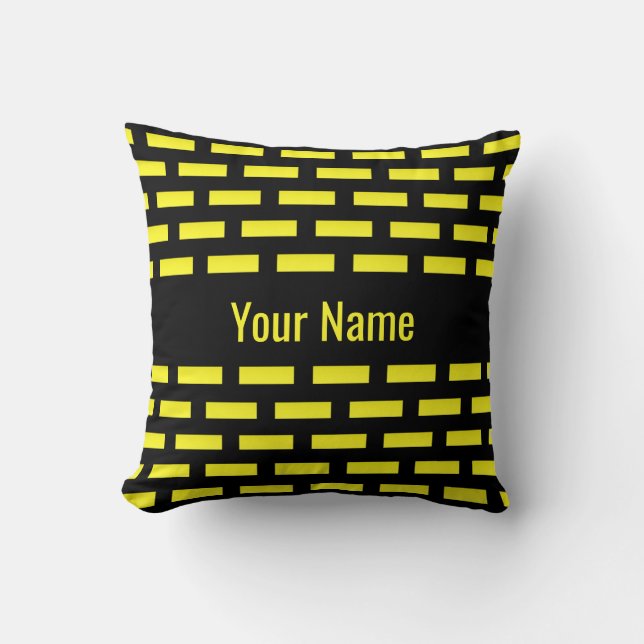 Wall Pattern Black and Yellow Graphic Name Throw Pillow (Front)