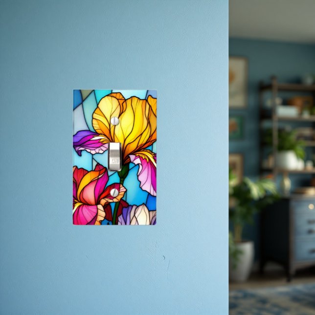 Wall Plate Light Switch Stained-Glass Iris Flower (Wall plate light switch stained-glass Iris flower. Color will match most walls. )