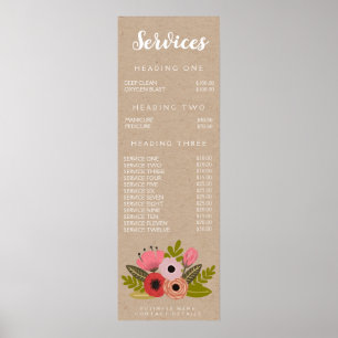 Wall Print Shop Business Service Menu Price List