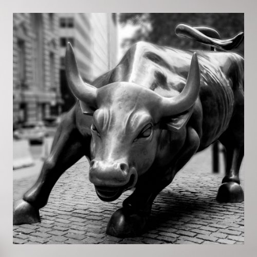 Wall Street Bull Black and White Photography Poster