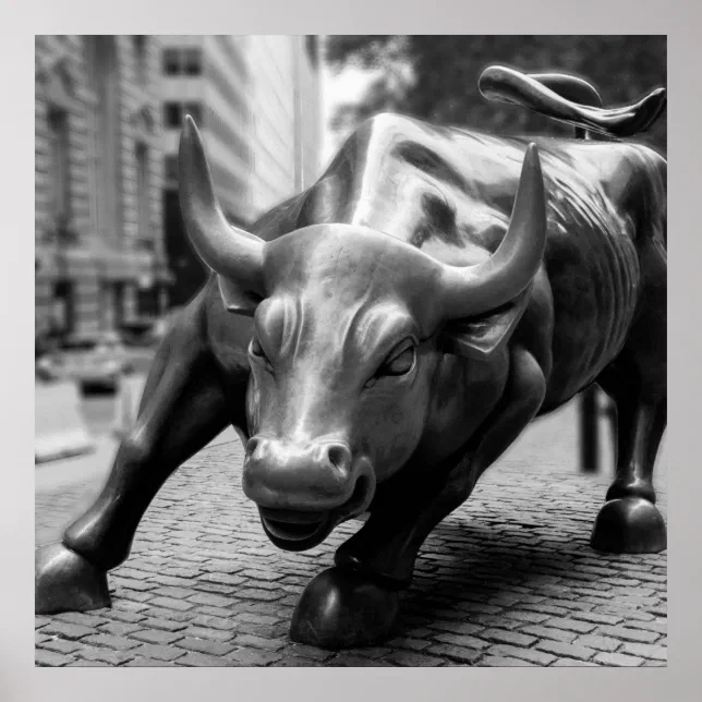 Wall Street Bull Black and White Photography Poster (Front)