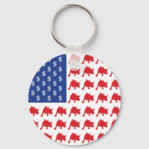 Wall Street Bull Market American Flag Keychain