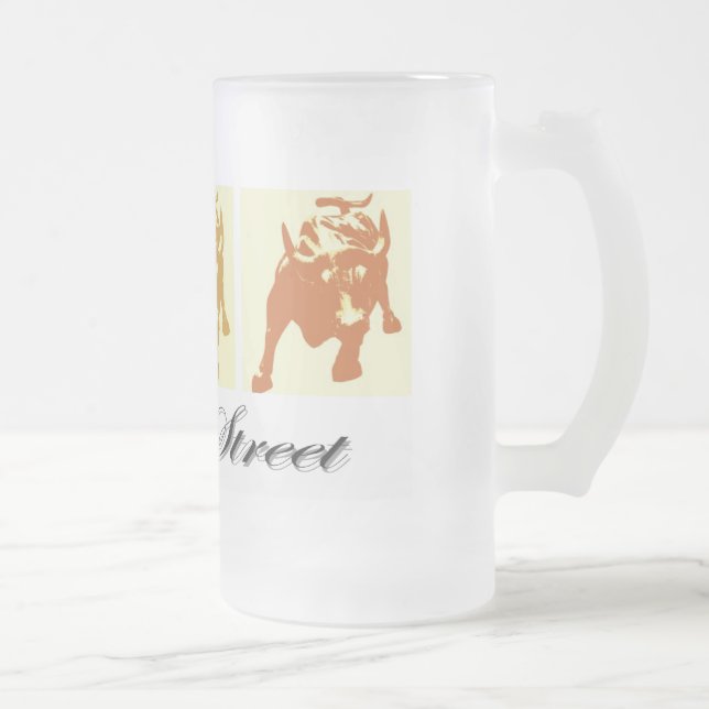 Wall Street Bull Market Frosted Glass Beer Mug (Right)