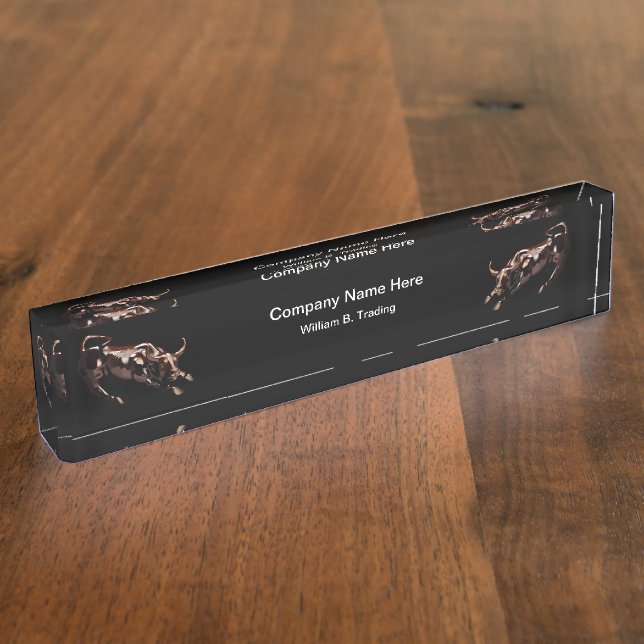 Wall Street Bull Market Stock Broker Desk Name Plate (Side)