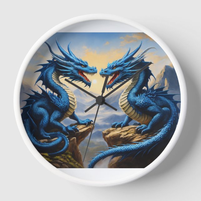 Wall Watch with Blue Dragon Design Clock (Front)