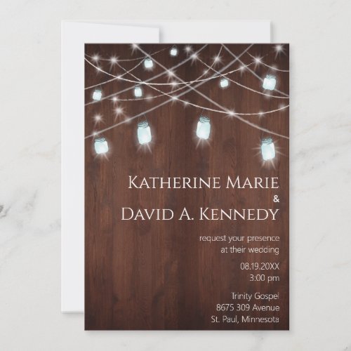 Wall Wedding Wood Barn Mason Jar String Light Invitation