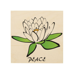 Wall Wood Art - Lotus. Customizable wording Peace