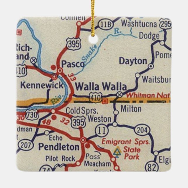 Walla Walla WA Vintage Map Ceramic Ornament (Back)