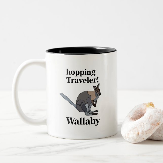 Wallaby Animal Hopping Traveler Wildlife Funny Two-Tone Coffee Mug (With Donut)