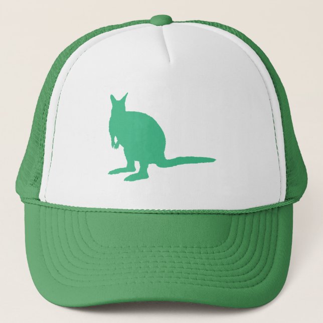 Wallaby. Animal in Green. Trucker Hat (Front)