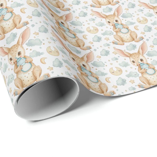 Wallaby Cute Baby Pastel Watercolor Pattern  Wrapping Paper (Roll Corner)