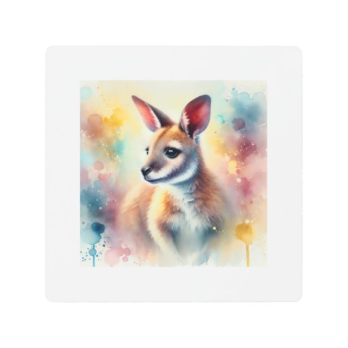 Wallaby in Watercolor 050724AREF122 _ Watercolor Metal Print