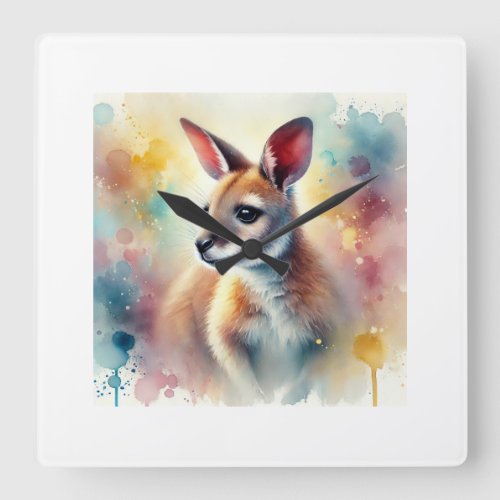 Wallaby in Watercolor 050724AREF122 _ Watercolor Square Wall Clock