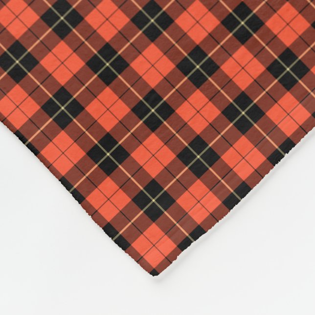 Wallace Clan Ancient Tartan Coral and Black Plaid Fleece Blanket (Corner)